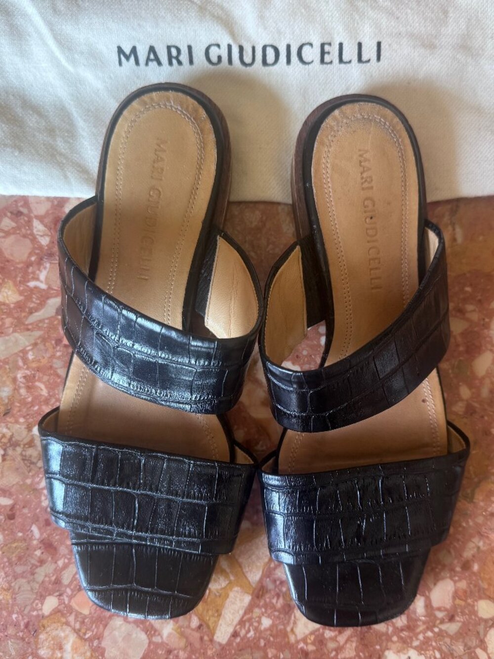 Mari Giudicelli Asami Sandals Black Croc Embossed Leather Size 36 Minimalist Lux